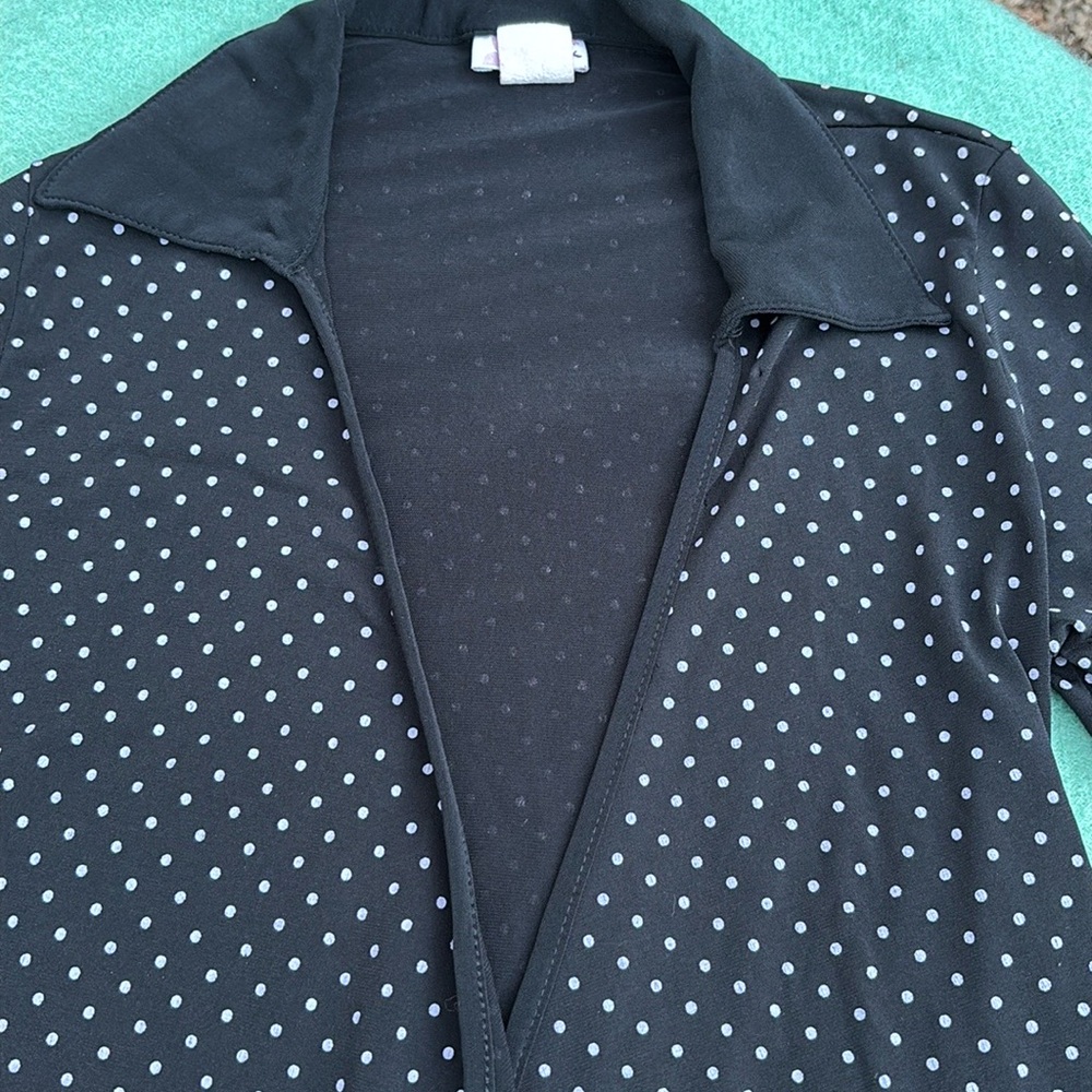 Lipstick Elegant Black Polka Dot Robe Front Tie 3/4 Sleeves Collar XS,S,M Womens